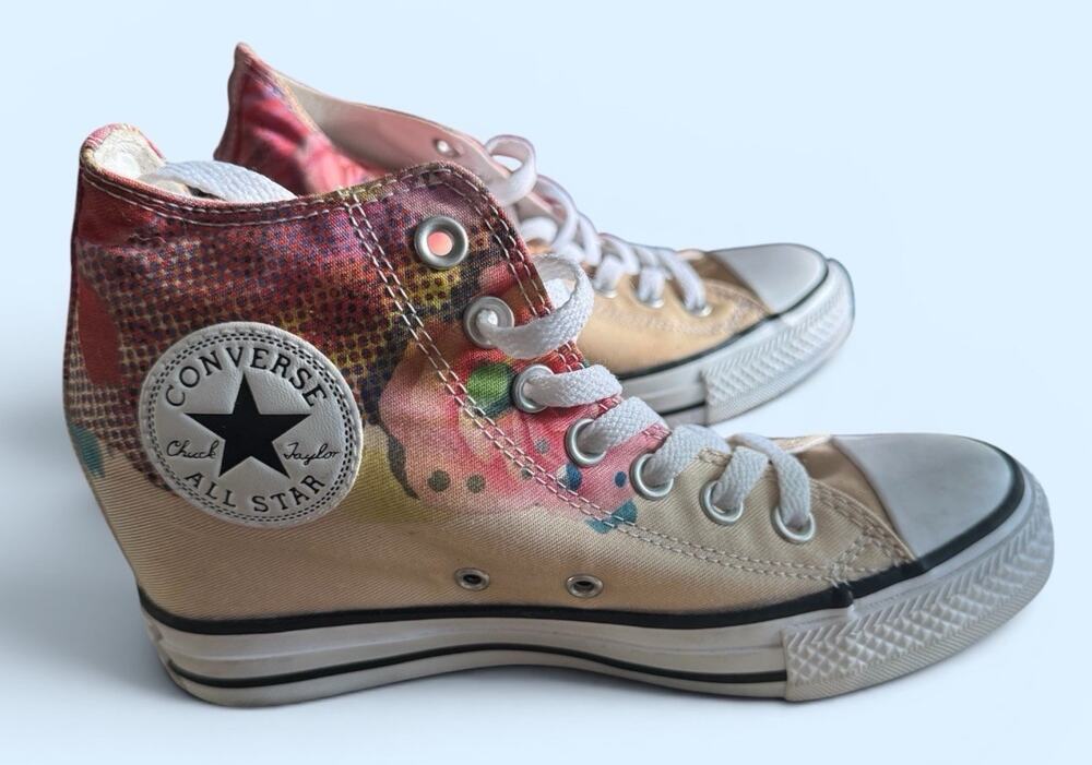 Converse Chuck Taylor Mid Hidden Wedge Rose Floral Canvas Sneaker Womens Size 7